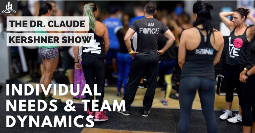 The Dr. Claude Kershner Show title over a group in athletic wear in a gym class.
