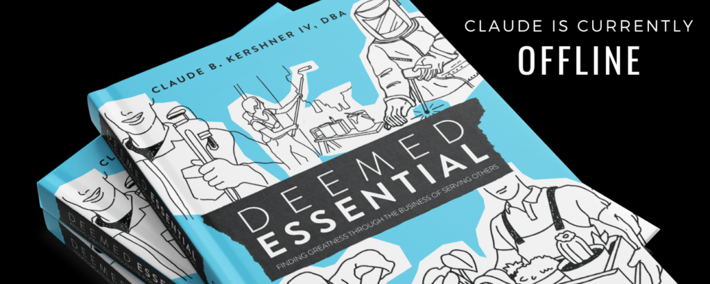 Stacked copies of the book Deemed Essential by Claude B. Kershner IV.
