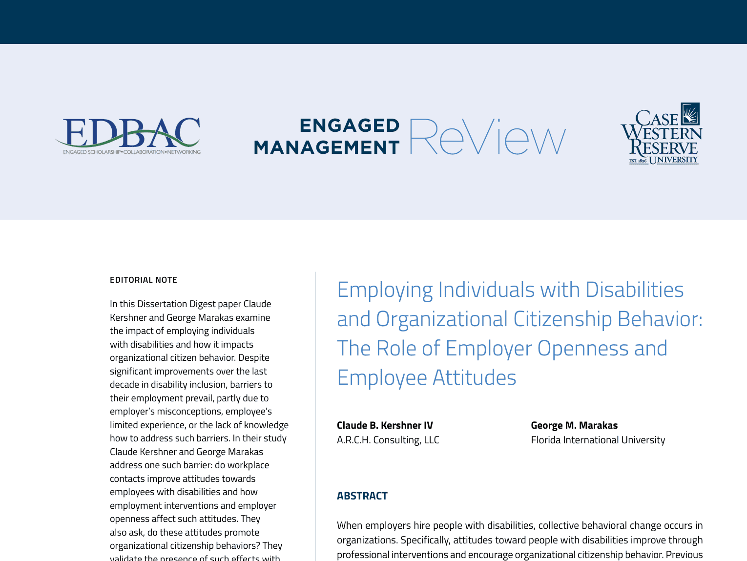 Engaged Management ReView โ Employing Individuals with Disabilities โ Kershner & Marakas, 2024
